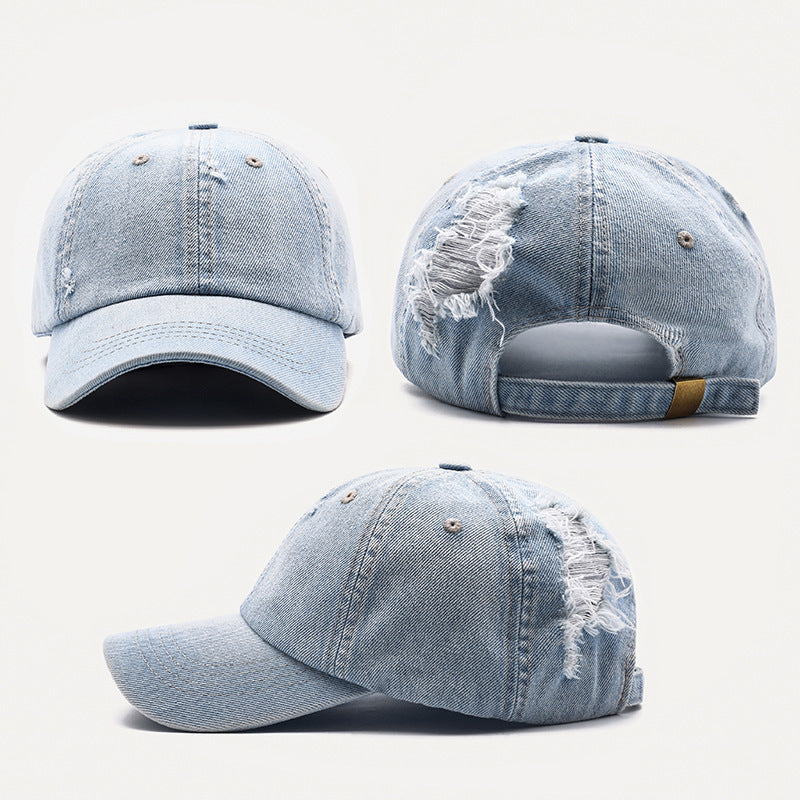 Hole Denim Korean Men And Women General Baseball Caps